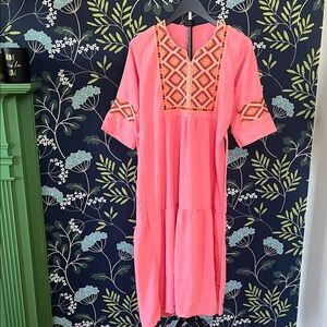 Pink Embroidered Dress Vintage Size S